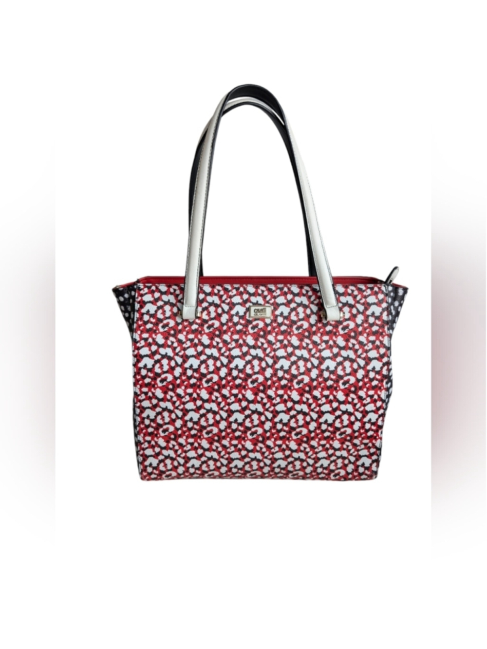 Y2K Cavalli Class Faux Leather Tote Bag Animal Print Red Black White GUC